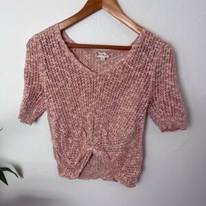 Hem & Thread Pink Speckled Knit Twist Front Sweater Top Size Small